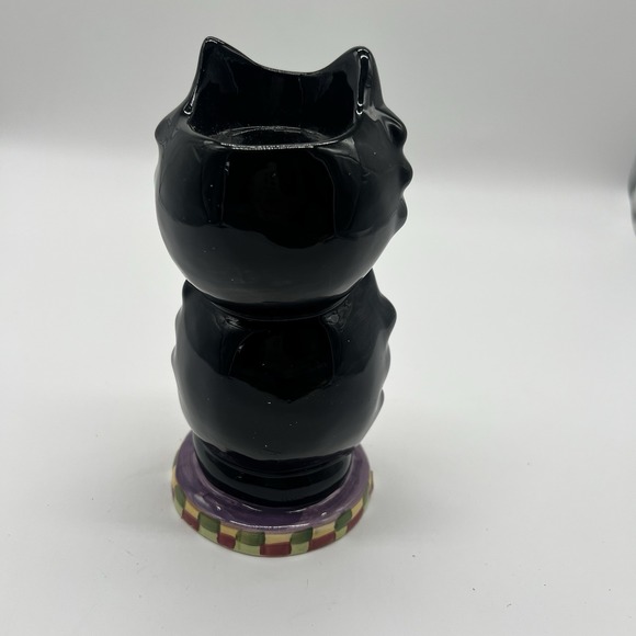 Cheshire Stacked Black Cat Candle Holder Halloween Alice In Wonderland - Picture 2 of 4